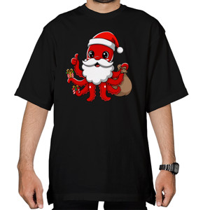 Kaos Oversize Kaos Natal Santa Octopus