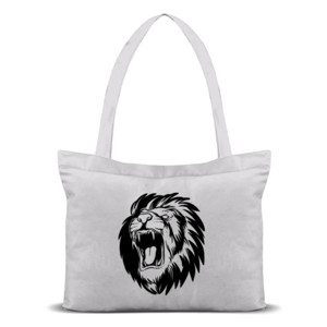 Tas Tote kepala singa ilustrasi hitam