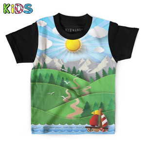 Kaos Anak Full-Print Baju Kaos Anak Sailing boat and clouds