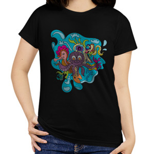 Kaos Abstract squid in ocean doodle