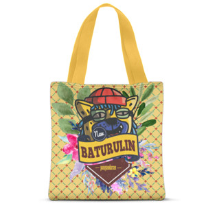 Tas Tote Fullprint tas hat cat kuning