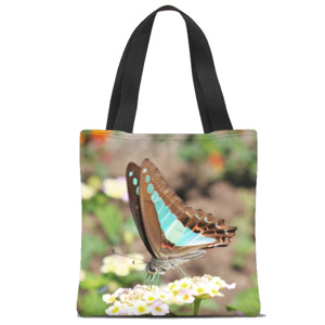 Tas Tote Fullprint Blue-Brown Butterfly