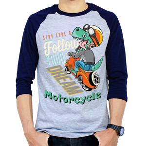 Kaos Raglan Cool Dream Dinosaur motorcycle
