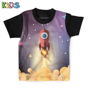 Kaos Anak Full-Print Baju Kaos Anak Space rocket launch and galaxy