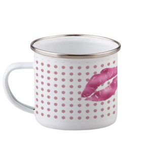 Mug Enamel Lip Polkadots Pink