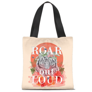 Tas Tote Fullprint Roar Out Loud, Tiger on orange moon