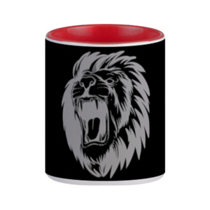 Mug kepala singa ilustrasi putih