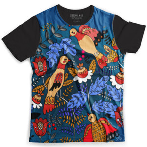 Kaos Fullprint Fullprint O Neck Burung Jingga
