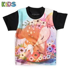 Kaos Anak Full-Print Kaos Cute Deer in Flower Garden - Kaos Anak Keren