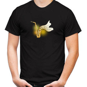 Kaos Saxophone with music notes