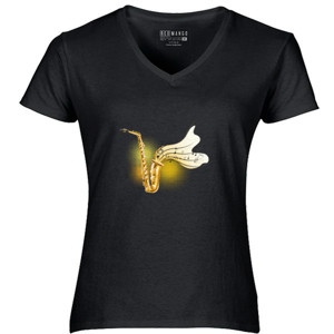 Kaos Saxophone with music notes