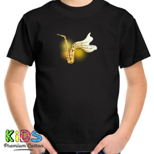 Kaos Saxophone with music notes