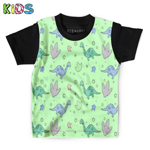 Kaos Anak Full-Print Motif Dinosaurus warna hijau muda