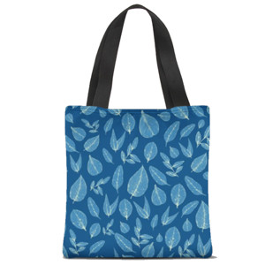 Tas Tote Fullprint Blue Leaves 2