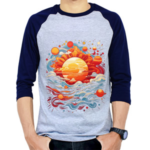 Kaos Raglan Sweater Pria Wanita Keren Matahari Jepang Galaksi