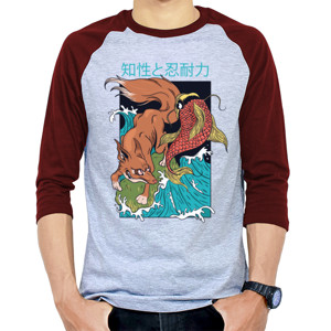 Kaos Raglan rubah dan ikan