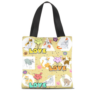 Tas Tote Fullprint Cat love
