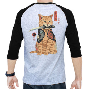 Kaos Raglan Yakuza Cat depan belakang