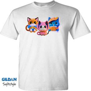 Kaos Kaos Kucing Lucu Bertiga Coklat Pink Biru