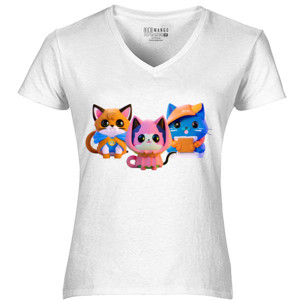 Kaos Kaos Kucing Lucu Bertiga Coklat Pink Biru