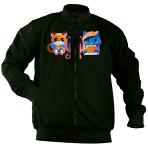 Jaket Bomber Kaos Kucing Lucu Bertiga Coklat Pink Biru
