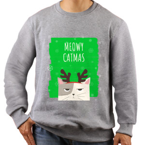 Jaket Sweater Meowy Catmas - Kaos Natal Lucu