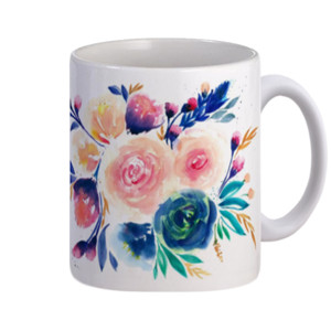 Mug Blue Peach Rose Flowers Painting
