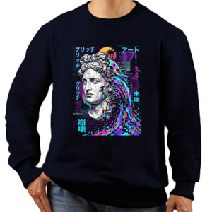 Jaket Sweater Kaos Glitch Statue Vaporwave Black Tee