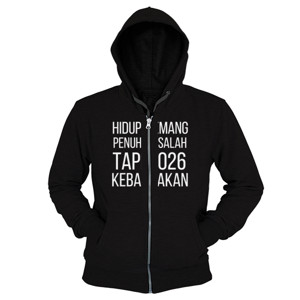 Hoodie Zipper KAOS KATA HIDUP BANYAK MASALAH 2026 KEBANYAKAN