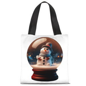 Tas Tote Fullprint cute snowman inside a sphere glass for christmas