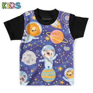 Kaos Anak Full-Print Baju Kaos Anak Animals in space