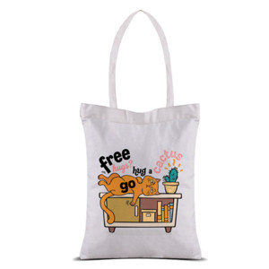 Tas Tote Tote Bag Kanvas Kaktus Lucu Free Hugs
