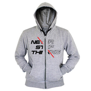 Hoodie Zipper Kaos NEVER STOP THINKING Keren