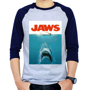 Kaos Raglan Jaws Movie Cover Poster T-Shirt