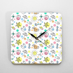 Jam Dinding jam dinding fullprint doodle summer pattern