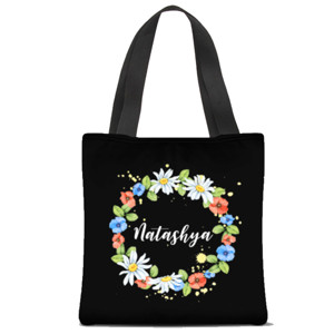 Tas Tote Fullprint Karangan Bunga Dengan Nama yang Bisa Diganti