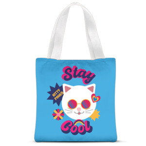 Tas Tote Fullprint Stay Cool White Kitty