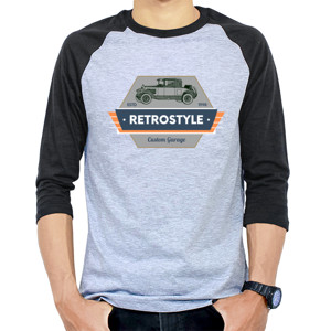 Kaos Raglan Kaos Cowok Desain Retro Vintage - Editable