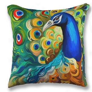 Bantal Merak cat air