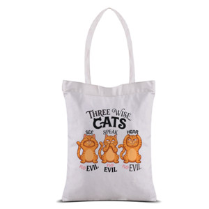 Tas Tote Tote Bag Kanvas Three Wise Cats Lucu