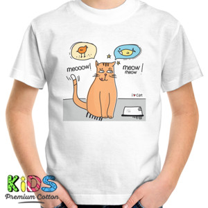 Kaos kucing lucu berpikir mau makan apa