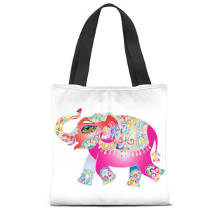 Tas Tote Fullprint gajah warna warni