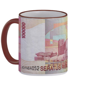 Mug Gelas Dengan Motif Gambar Uang