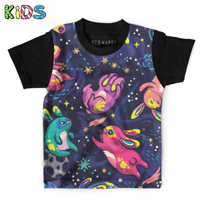 Kaos Anak Full-Print Baju Kaos Anak Moon bunnies exploring space