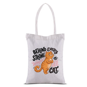 Tas Tote Tote Bag Kanvas Kucing Behind Every Strong