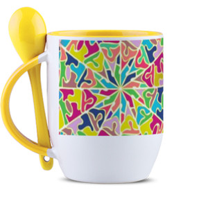 Mug Sendok Mug with Spoon (Yellow) - Colourful Mandala