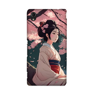 Anime : geisha duduk di bawah pohon sakura Casing HP