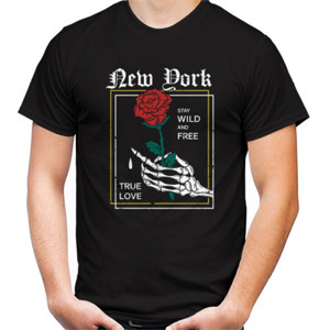 Kaos New York Skeleton Hand Grabing Rose Tshirt