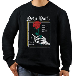 Jaket Sweater New York Skeleton Hand Grabing Rose Tshirt
