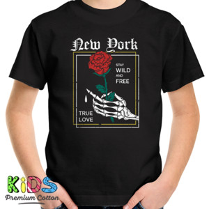 Kaos New York Skeleton Hand Grabing Rose Tshirt